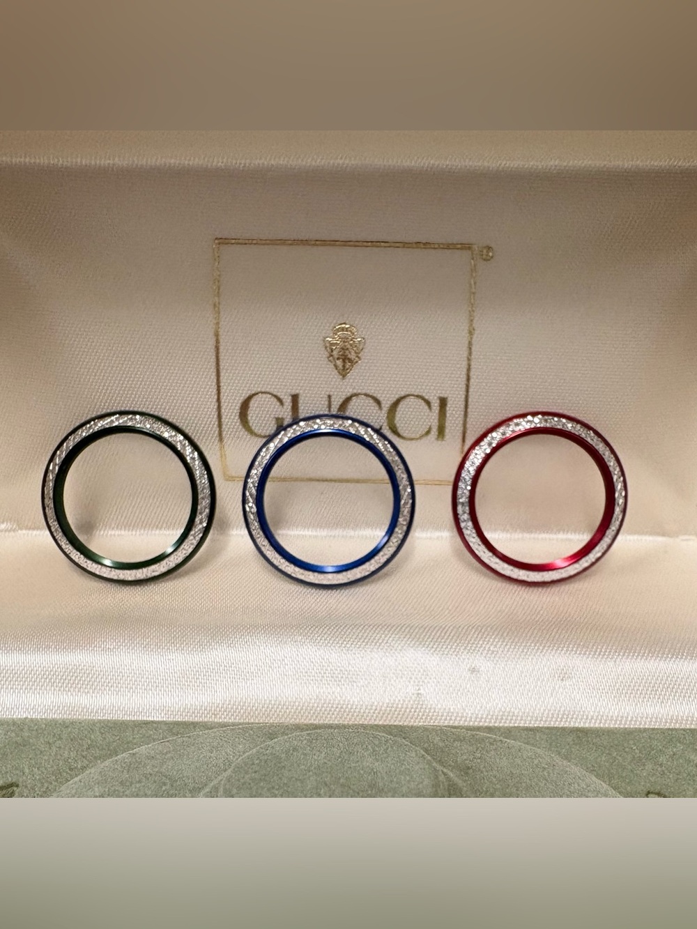 Gucci Blue, Green, and Red Diamond Cut Bezels for Vintage Gucci Bezel Watch